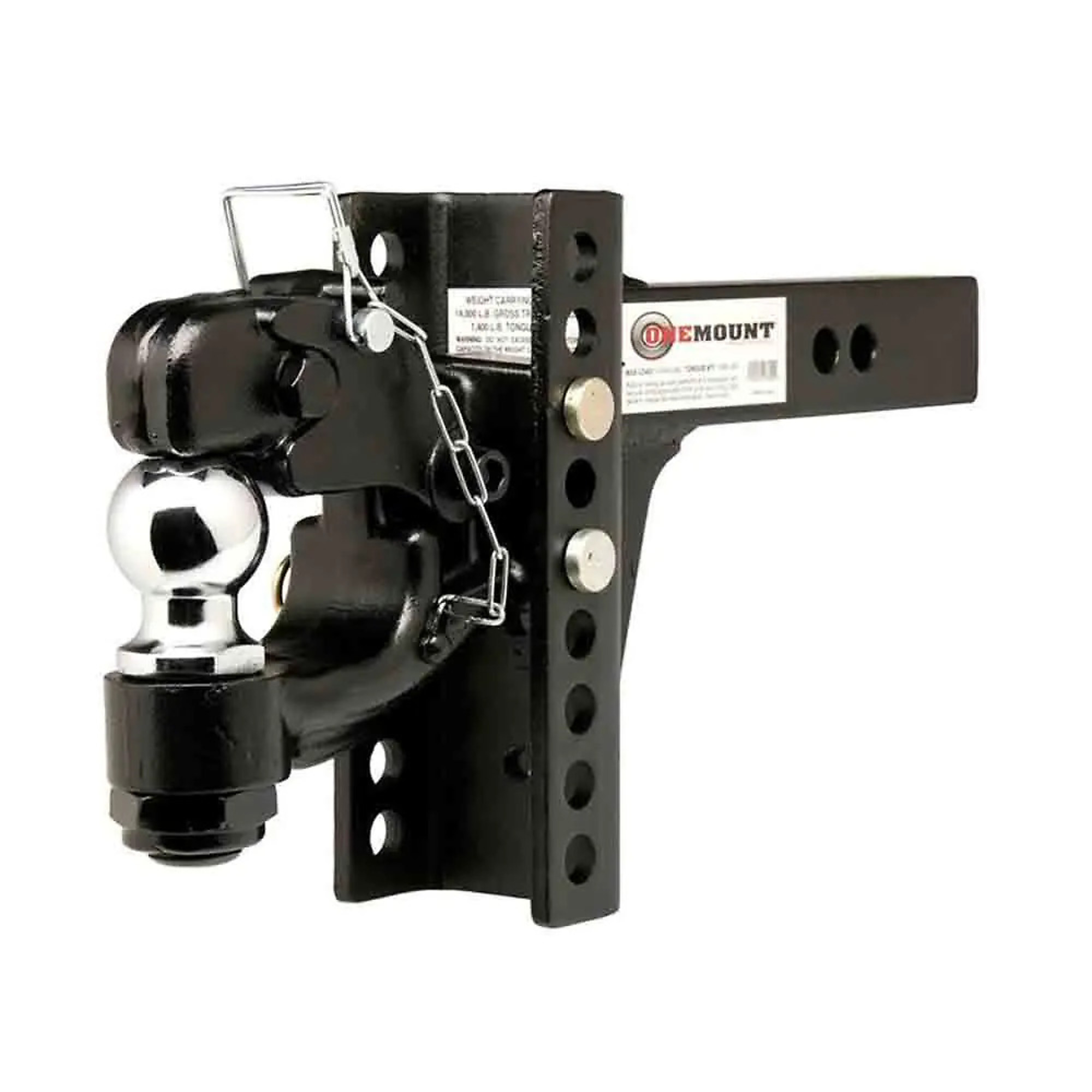 OneMount Adjustable Ball & Pintle Combo — 2-5/16in. Ball, 12in. Height Adjustment, Anti-Rattle, Solid 2in. Steel Shank, Zinc Pins, Black Powder Coat, 13,000-Lb. GTW, Model# AE-10015
